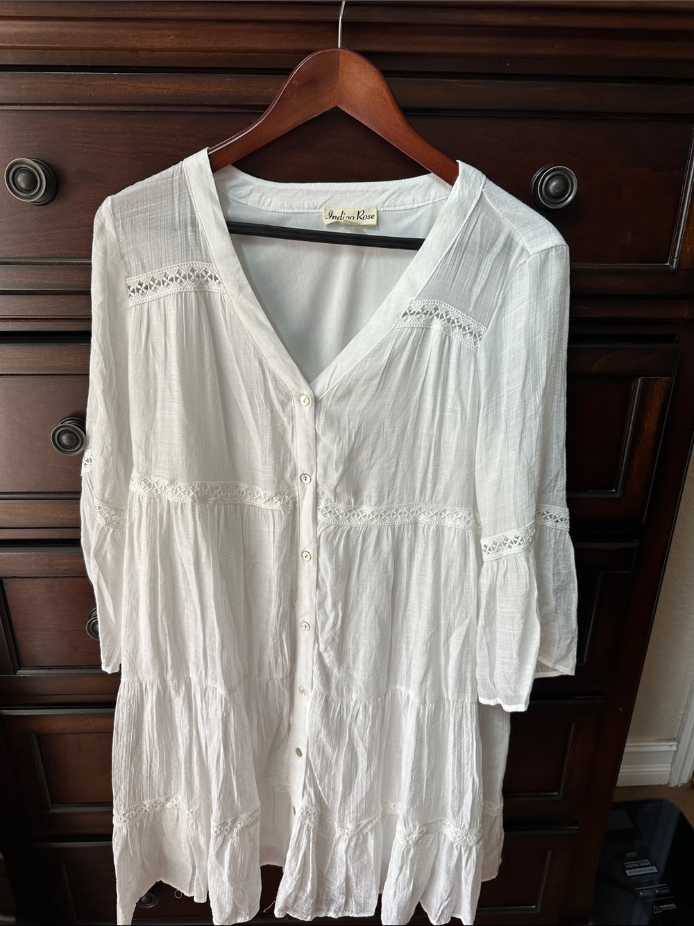 Andree by Rose White Button-Front Tiered Midi Dress